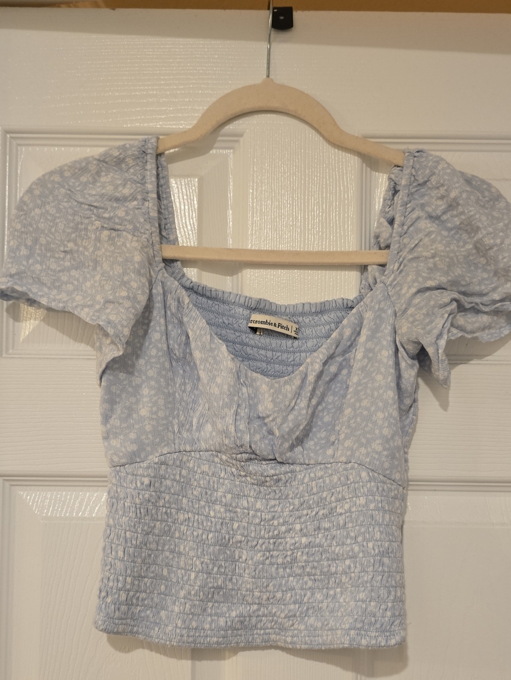 Abercrombie & Fitch Light Blue Floral Smocked Crop Top
